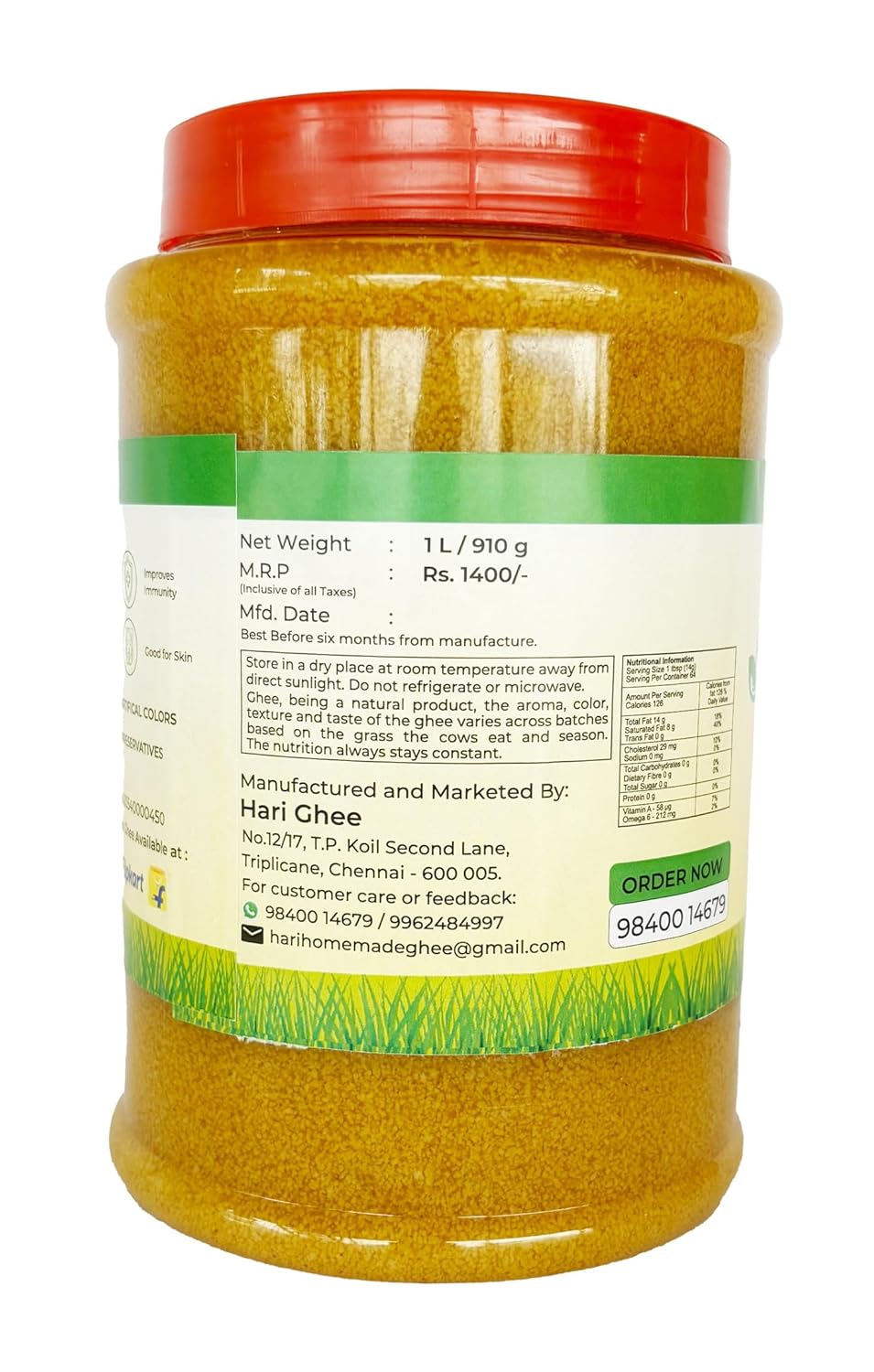 Premium A2 Desi Cow Ghee By Hari Home Made Ghee | Delicious Healthy & Nutritious Danedar Cow Ghee Good For Bones Health | (1 Litre ) 33.8 Ounce | Plastic Jar Premium A2 Desi Cow Ghee By Hari Home Made Ghee | Delicious Healthy & Nutritious Danedar Cow Ghee Good For Bones Health | (1 Litre ) 33.8 Ounce | Plastic Jar