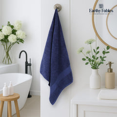 Earthy Fables Pure Carded Cotton Bath Towel 1000 Gsm | Soft, Absorbent, Quick Dry & Skin-Friendly Towel Set Of 2 (Navy Blue)
