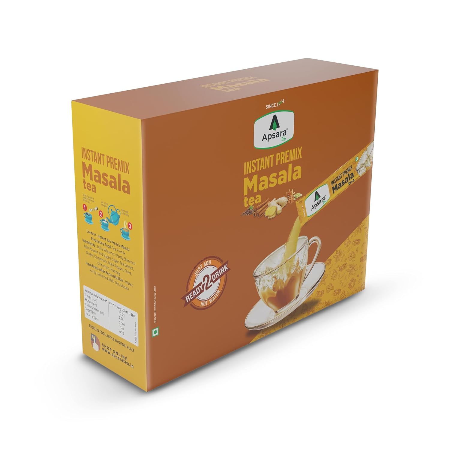 Apsara Instant Premix Masala Chai - 36 Sachets | Ready To Drink, Masala Tea Powder - Masala Chai Enriched With 100% Natural Ingredients | Ginger, Cardamom, Black Pepper, Clove, Cinnamon & Nutmeg Apsara Instant Premix Masala Chai - 36 Sachets | Ready To Drink, Masala Tea Powder - Masala Chai Enriched With 100% Natural Ingredients | Ginger, Cardamom, Black Pepper, Clove, Cinnamon & Nutmeg