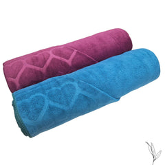 Nive Home Linens Microfiber Bath Towel 800 Gsm | Self Design, Ultra Soft, Super Absorbent, Quick Dry (Teal & Dark Plum)- Pack Of 2