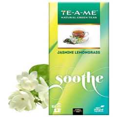 TE-A-ME Soothe Jasmine Lemongrass Green Tea - 25 Tea Bags | Detox & Slimming Green Tea - Medium Caffeine, 100& Natural Ingredients