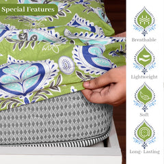 Double Bedsheet For Queen Size With 2 Pillow Covers - 60 X 78 Inches, Light Green | All Around Elastic Fitted Soft, Lightweight & Breathable Cotton Bedsheet