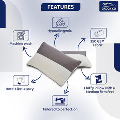 Soft & Fluffy Bed Pillows, Hollow Fiber Sleeping Pillow With Zip - 24 X 16 Inch | White & Grey, Microfiber Fill, Comfortable & Durable, Bed Pillow | Neck Support, Cooling - Set Of 2