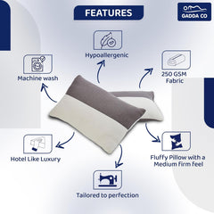 Hollow Sleeping Fiber Pillow With Zip, Adjustable Sleeping Bed Pillow -Standard Size | White & Grey, Soft & Fluffy Pillow, Neck Support, Breathable, Cool & Comfortable - Set Of 8
