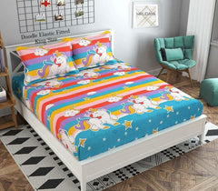 Kids Cotton Bedsheet For King Size With 2 Pillow Cover (90 X 90 Inches) Multicolor | Long-Lasting & Luxuriously Soft | 210 Thread Count Bedsheet