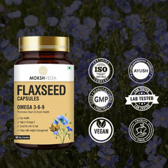 Mokshveda Flaxseed Capsules With Omega 3 For Men & Women, Supports Skin, Joint, Hair & Immunity Support | 60 Veg Capsules 100gm 0.2lbs Each Pack Of 3