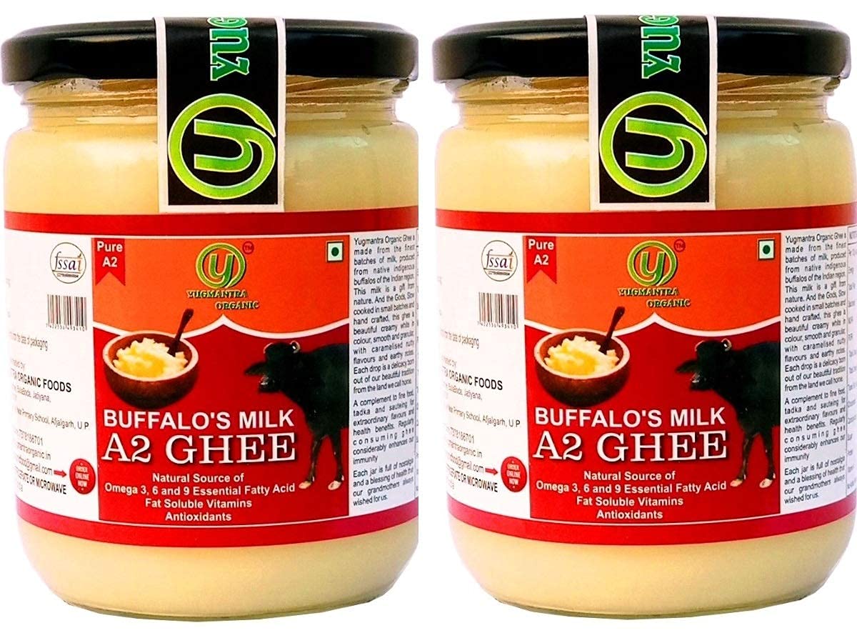 Premium Buffalo' S Milk A2 Ghee By Yugmantra Organic Foods | Natural & Healthy Cultured Desi Ghee Perfect For Weight Management | 1 Litre (500ml * 2) 33.8 Ounce | Jar Pack Premium Buffalo' S Milk A2 Ghee By Yugmantra Organic Foods | Natural & Healthy Cultured Desi Ghee Perfect For Weight Management | 1 Litre (500ml * 2) 33.8 Ounce | Jar Pack