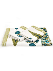 Mafatlal Madhuban Premium Waffle Cotton 1 Bath & 4 Hand Towel 900 Gsm | Hand Block Printed Floral Design Towel (Heavenly) - 5 Pcs