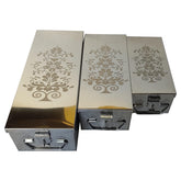 Stainless Steel Safe Locker Boxes For Cash Peti Pooja Jewellery Set Box, Pack Of 3, Size - 8 Inch, 10 Inch, 12 Inch With Laser Printed Tree Design, Special Feature - Portable