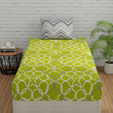 1 Single Bedsheet Cotton With 1 Pillow Covers - 55 X 88 Inches, Green & Grey | Long Lasting Softness & Light Weight | Machine Wash In Cold Water
