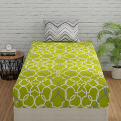 1 Single Bedsheet Cotton With 1 Pillow Covers - 55 X 88 Inches, Green & Grey | Long Lasting Softness & Light Weight | Machine Wash In Cold Water