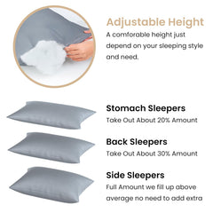 Microfiber Pillows For Sleeping, Height Adjustable Bed Pillows, Grey - 41x61 Cm | Rectangular Shape, Neck Support, Ergonomic, Hypoallergenic, Washable, Easy Maintenance - Pack Of 2