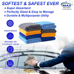Max Microfiber Cloth 1200 Gsm | Softest & Safest Ever Edgeless Coral Fleece Microfiber Cloth Towel For Car Cleaning, Drying, Buffing & Polishing - Pack Of 8