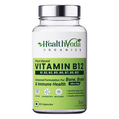 Health Veda Organics Plant Based Vitamin B12 Supplement, B1, B2, B3, B5, B6, B7, B9, Boost Energy Level, Glowing Skin For Men & Women | 60 Veg Capsules , 100gm 0.2lbs