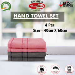 Sassoon Melrose 100% Cotton Hand Towel 800 Gsm | Highly Absorbent, Soft Material Perfect For Daily Use (Grey & Blossom) -4 Piece