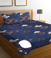 Premium Cotton Double Bedsheets With 2 King Size Pillow Covers - 72 X 78 Inches, Dark Blue | All Around Elastic Fitted Double Bedsheet
