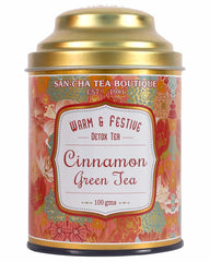San-Cha Cinnamon Green Tea - 100gm, 3.5 Ounce | Warm & Festive Detox Tea - Environment Friendly & Made In Corn Fiber | Low Caffeine