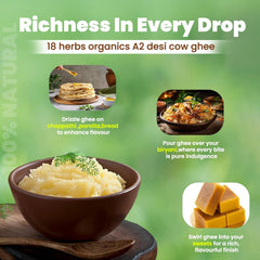 Organic A2 Desi Cow Ghee By 18 Herbs Organics Health With Herbs | Traditional Handmade Bilona Method Healthy Desi Cow Ghee For Boost Energy | (500ml) 16.9 Ounce | Jar Pack