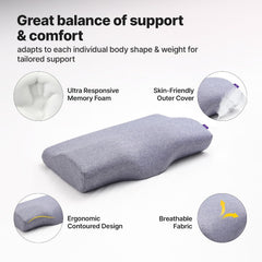 Ultimate Contour Cervical Neck Pillows, For Pain Relief Sleep | Improves Posture & Spinal Alignment | Neck Cushion With Ultra Responsive Memory Foam & Skin Friendly Cover, Gray - Pack Of 2