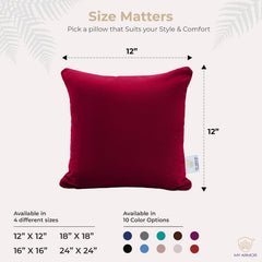Microfiber Square Pillow, Cushion For Sofa, Car & Decoration, Maroon - 12 X 12 Inch | Throw Pillow, Back & Neck Support, Hypoallergenic, Washable, Maroon Velvet Cover - Pack Of 5