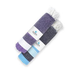 Suam Candy Cotton Towel 800 Gsm | Quick Dry, Soft & Absorbent Ideal For Bath, Beach, Gym & Travel (Blizzard Blue & Curious Blue, Damson Purple & Cloud White)- Pack Of 2