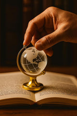 Luxury Crystal Mini 3 Inch Globe With Golden Stand, For Desk Or Office Decor, Modern Decorative Glass Globe With Etched Continents (Gold & White) Pack Of 1