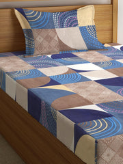 144 TC Microfiber Single Bedsheet With 1 Pillow Cover - 55 X 86 Inches, Blue & Brown | Soft To Touch & Comfortable | Natural Resistance To Shrinkage & Wrinkles