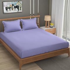 Stripe Glace Cotton 1 Double Bedsheet With 2 Pillow Cover - 91 X 90 Inches, Purple | Fade Resistant & Durable Breathable & Wrinkle Free Bed Sheet
