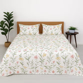 Microfibre Printed Bedsheet For Single Bed With 2 Pillow Covers - Vibrant Floral Design Single Bed Sheet | 68 X 90 Inch, White - 186 Thread Count Bedsheets Comfortable