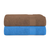 House Of Terry 100% Cotton Bath Towel 1000 Gsm | Quick Dry, Soft & Absorbent, Fade-Resistant, Skin-Friendly Large Size Towel (Brown & Blue) - Pack Of 2