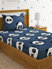 Single Bedsheet With One Matching Pillow Cover - 55 X 90 Inches, Grey | Microfiber Kids Panda Bedsheet | Normal Hand Wash Or Machine Wash