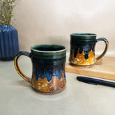 Handcrafted Earthy Brown Carved Ceramic Coffee Mug Set Of 2 - 300ml Each | Ceramic Mugs For Coffee, Tea, Milk - Microwave Safe & Dishwasher Safe