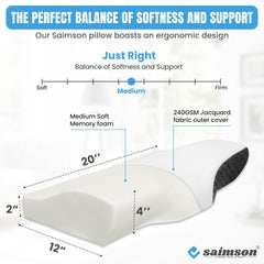 Cervical Memory Foam Pillow, Orthopedic Pillow For Neck & Shoulder Pain Relief, White & Grey - 12 X 20 Inch | Cervical Pillow For Neck Pain & Spinal Alignment, Washable Cover - 1 Piece
