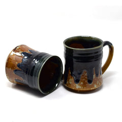 Handcrafted Earthy Brown Carved Ceramic Coffee Mug Set Of 2 - 300ml Each | Ceramic Mugs For Coffee, Tea, Milk - Microwave Safe & Dishwasher Safe