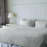 Stripe Cotton Fitted Queen Bedsheet With 2 Pillow Covers - 60x80 Inches, Grey | 12"Deep Pocket-1 Elastic Fitted-Sateen Weave Premium Bedding Set For Double Bed