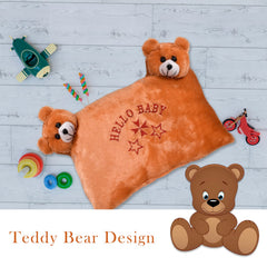Hello Teddy Design Kid's Pillow, Velvet Super Soft Kids Pillow, Orange - 12 X 18 Inch | Soft Pillow For Sleeping & Travel, Suitable For All Sleepers, Multipurpose & Comfortable - 1 Piece