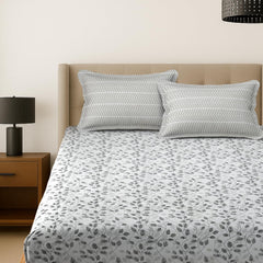 Double Bedsheet For Queen Size Bed With 2 Pillow Covers - 90 X 100 Inches, White & Grey | Soft, Breathable & Fade Resistant | Crafted For Luxurious Softness & Comfort