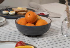 Ceramic Japandi Medium Pasta Bowl Set Of 2 Pieces - 17cm, Grey & White, 850ml Each | Stoneware Ceramic Serving Bowls - 1 Grey Bowl + 1 White Bowl | Deep Plate - Ceramic Bowl With Matte Finish