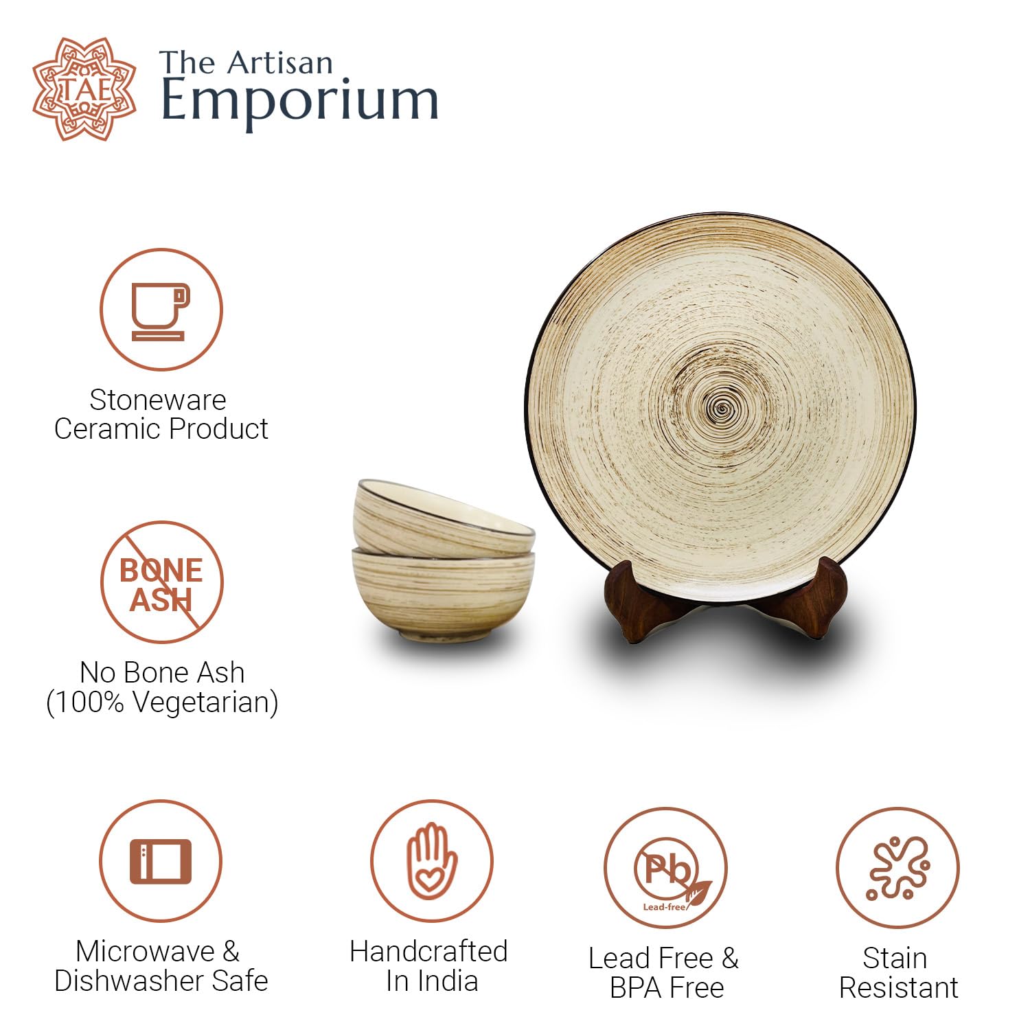 Iris Beige Handcrafted Ceramic Dinner Set - 3 Pieces | 1 Dinner Plate + 2 Katori Bowls, 180ml Each Dinnerware Set | Serving For 1, Microwave Safe & Dishwasher Safe Iris Beige Handcrafted Ceramic Dinner Set - 3 Pieces | 1 Dinner Plate + 2 Katori Bowls, 180ml Each Dinnerware Set | Serving For 1, Microwave Safe & Dishwasher Safe