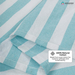 Homadorn 100% Cotton Striped Fouta Bath Towels 1400 Gsm | Soft Quick Dry & Absorbent Hand-Knotted Tassels | Turkish Hamam Towel (Aqua- White)- Pack Of 4