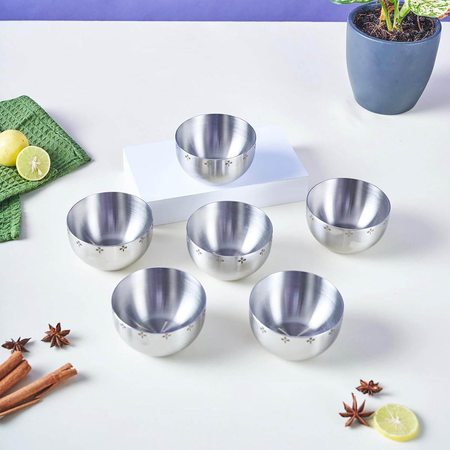 Designer Chrome Stainless Steel Katori Set Of 6 - Zenith Series | Luxury Gift Collection - Multipurpose Vati & Bowl | Dishwasher Safe - Dinnerware & Tableware Designer Chrome Stainless Steel Katori Set Of 6 - Zenith Series | Luxury Gift Collection - Multipurpose Vati & Bowl | Dishwasher Safe - Dinnerware & Tableware