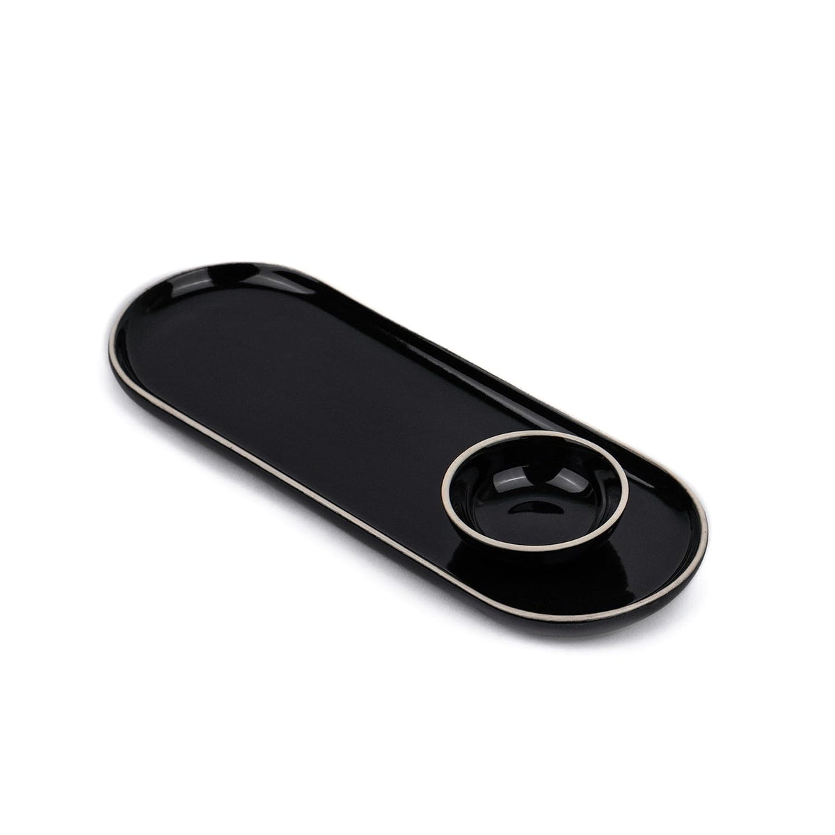 Large Oblong Ceramic Serving Platter, Black Oblong Modern Series | Big Serving Plate Set - Platters Serving Set | Snacks Serving Plates - 1 Serving Platter + 1 Dip Bowl