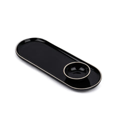 Large Oblong Ceramic Serving Platter, Black Oblong Modern Series | Big Serving Plate Set - Platters Serving Set | Snacks Serving Plates - 1 Serving Platter + 1 Dip Bowl