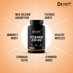 Dr. Nutri Nect Vitamin D3 + K2 (As Mk7) For Bone Health And Immune Support | Healthy Bones, Strong Muscles & Boosts Immune System For Men And Women | 60 Tablets , 100gm 0.2lbs
