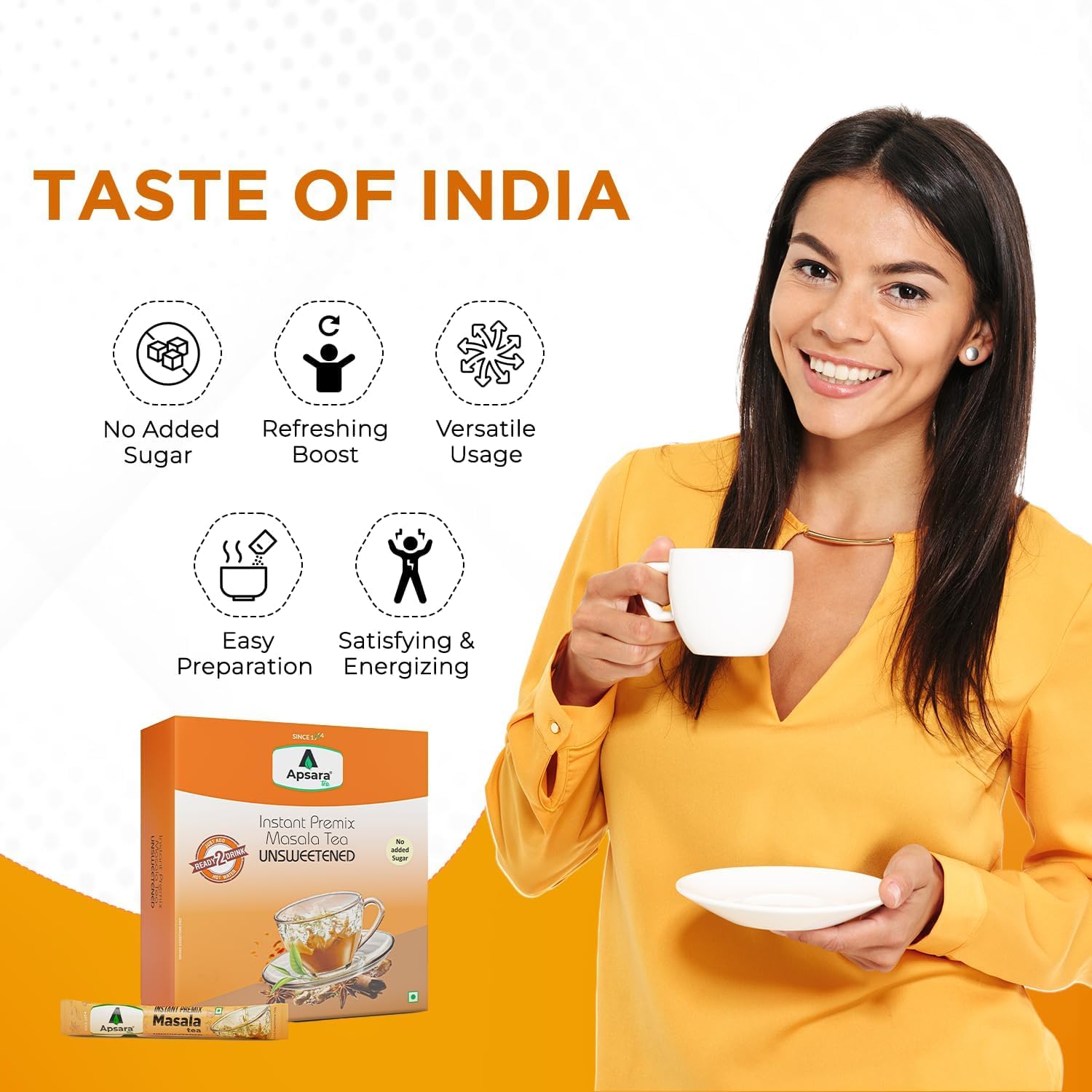 Apsara Instant Premix Unsweetened Masala Chai - 36 Sachets | Ready To Drink Tea With No Added Sugar - Enriched With Ginger, Cardamom, Pepper & Indian Spices, Sugar Free Masala Chai Apsara Instant Premix Unsweetened Masala Chai - 36 Sachets | Ready To Drink Tea With No Added Sugar - Enriched With Ginger, Cardamom, Pepper & Indian Spices, Sugar Free Masala Chai