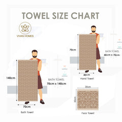 Vivan Homes 100% Cotton Bath, Hand & Face Towel 900 Gsm | Soft & Absorbent Ultra Soft & Quick Dry Bath Towels For Men Women Towel Set - Damask Beige (Set Of 3)