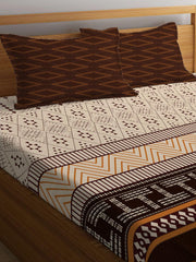 Super King Size Bedsheet For Double Bed With 2 Pillow Cover - 108 X 108 Inches, Beige & Brown | Handcrafted Using Traditional Techniques | Perfect For Gifting Anniversaries, Birthdays