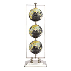 Handcrafted Vertical Triple Golden Globe Stand Decorative, Accessories For Table, Desk For Showpiece, Office Shelves, Bedroom & Gifting (Black Silver) Set Of 3 Globes In 1