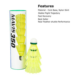 Yonex Mavis 350 Green Cap Nylon Shuttlecock , Yellow | Pack Of 6 , Green Cap – Slow Speed - 22°c To 33°c