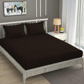 Pure Cotton Satin Stripes Plain King Size Bedsheet For Double Bed With Two Pillow Covers - 90x90 Inches, Brown | Ideal For Daily Use & Gifting Bedsheet